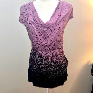 NWT Studio M Blouse | Pink & Black Ombre Polka Dot Cowl Neck | Size L